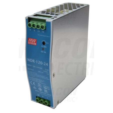 Alimentator cu montaj pe sina DIN, iesire de CC, reglabila NDR-120-24 90-264 VAC / 24-28 VDC; 120 W; 0-5 A