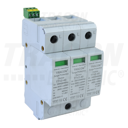 Descarcator de supratensiuni,ac,cl.2,elem.modular inlocuibil ttv2-40-3p 230/400 v, 50 hz, 20/40 ka (8/20 us), 3p