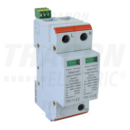 Descarcator de supratensiuni,AC,cl.2,elem.modular inlocuibil TTV2-60-2P 230/400 V, 50 Hz, 30/60 kA (8/20 us), 2P