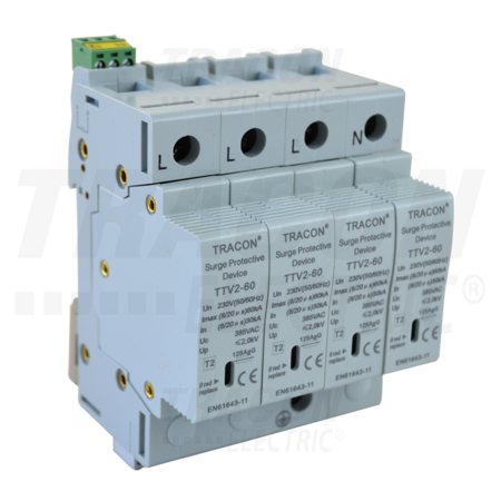 Descarcator de supratensiuni,AC,cl.2,elem.modular inlocuibil TTV2-60-4P 230/400 V, 50 Hz, 30/60 kA (8/20 us), 4P