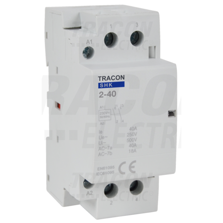 Contactor modular SHK2-40 230V AC, 50Hz, 2 Mod, 2×NO, AC1/AC7a, 40A