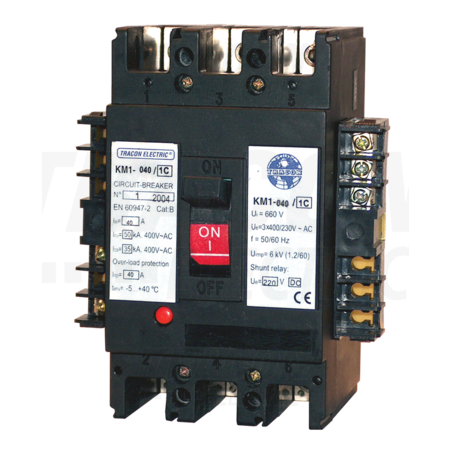 Intrerupator compact cu declansator 220 Vc.c. KM1-040/1C 3×230/400V, 50Hz, 40A, 50kA, 1×CO