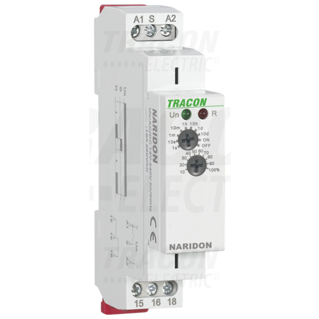 Releu de timp cu temporizarela actionare NARIDON AC/DC 12-240V, 0,1s-10d, 16A/AC1, 250VAC/24VDC