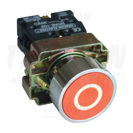 Buton rosu inscriptionat ( 0 alb) NYGBA4222P 1×NC, 3A/240V AC, IP42