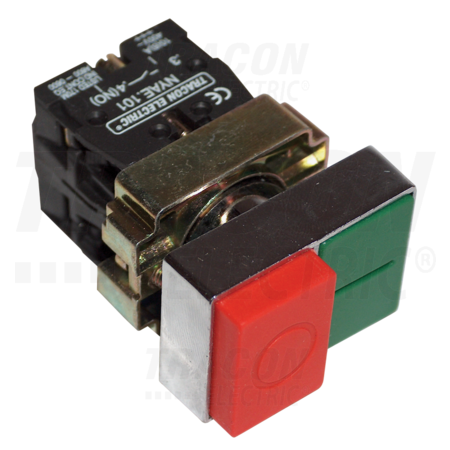 Buton dublu pornit-oprit, verde+rosu(in relief) nykk8425 1×nc+1×no, 3a/400v ac, ip42