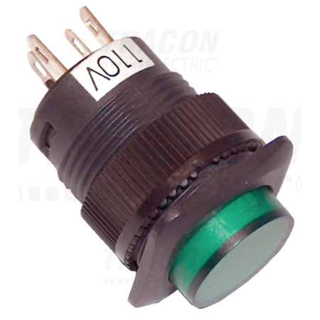 Buton mini cu semnalizare luminoasa, verde MNG-012G 1×NO, 12V AC/DC