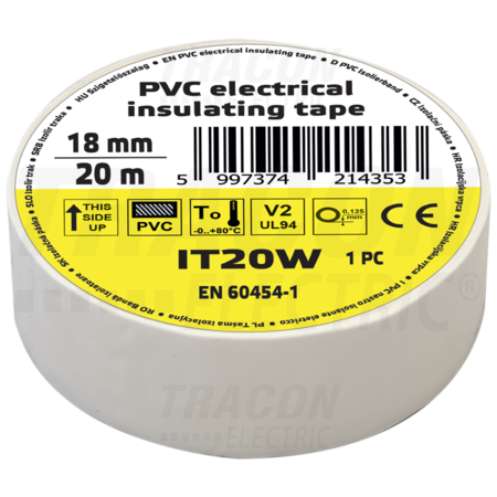 Banda izolatoare, alba it20w 20m×18mm, pvc, 0-80°c, 5.5kv/mm