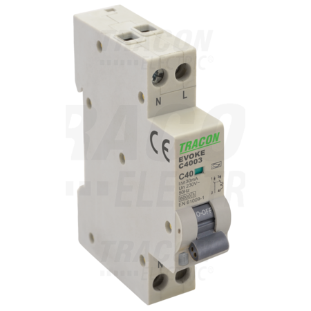 Disjunctor cu prot. diferent., electronic, 2P, 1 mod., C EVOKEC4003 C40, 30mA, 6kA, AC,