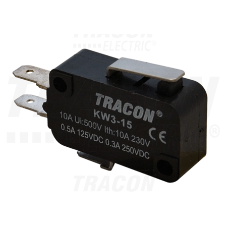 Micro intrerupator cu tija si arc KW3-15 1×CO 10(3)A/230V, 15mm, 4,8x0,8 mm, IP00