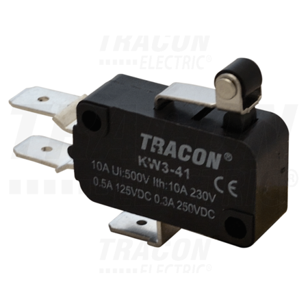 Micro intrerupator cu tija-arc si rola KW3-41 1×CO 10(3)A/230V, 15mm, 6,3x0,8 mm, IP00