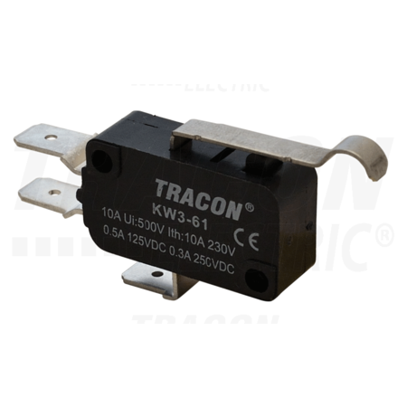 Micro intrerupator cu tija curbata si arc KW3-61 1×CO 10(3)A/230V, 28mm, 6,3x0,8 mm, IP00