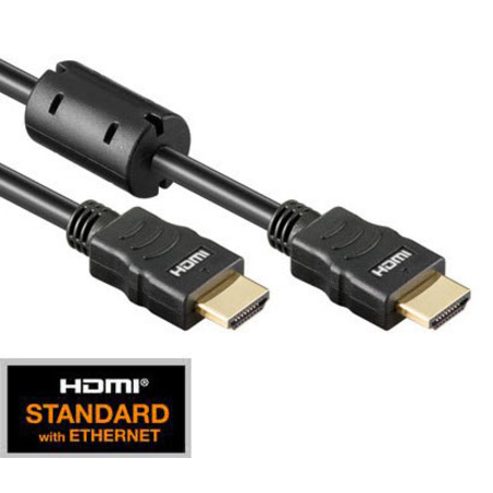 HDMI 1.4 Cable, 2x HDMI19 Typ A male, Ferrit/Gold,Black, 5m