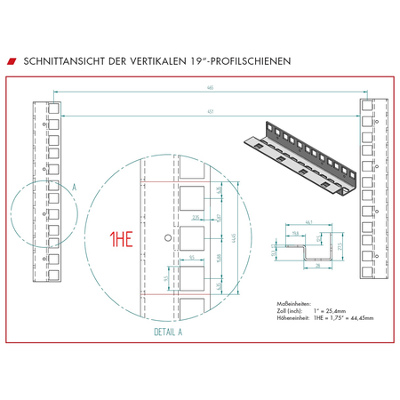 Profil montant vertical 19 pentru dulap dw de 12u