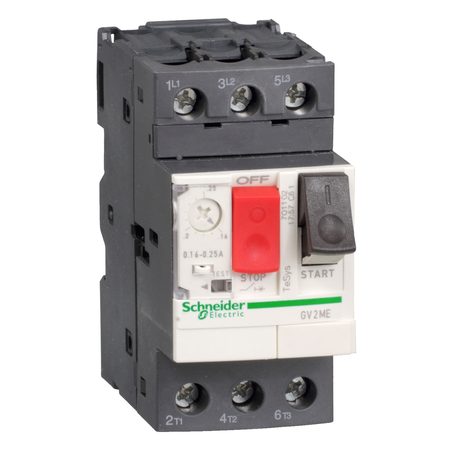 Motor circuit breaker, TeSys GV2, 3P, 0.16-0.25 A, thermal magnetic, screw clamp terminals