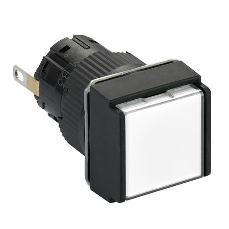 Lampa pilot patrata Ø16 - ip65 -alba - led 12vdc integr. polariz - conector