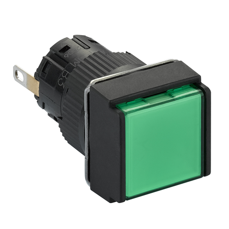 Lampa pilot patrata Ø16 - ip65 - verde - led 24vdc integr. polariz - conector