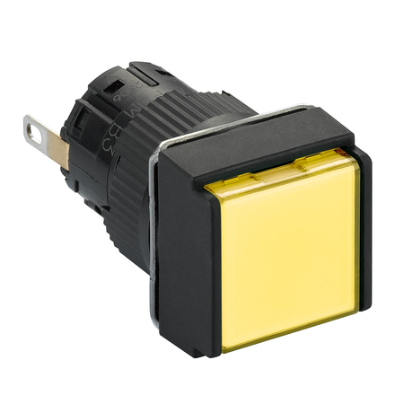 Lampa pilot patrata Ø16 - ip65 - galbena - led 12vdc integr. polariz - conector