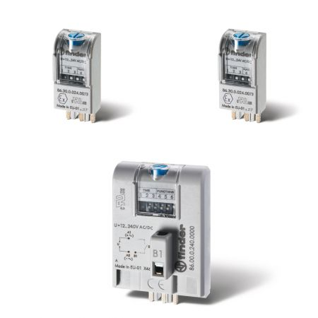 Modul de temporizare - vezi releele din seriile 40, 44, 46, 55, 56, 60 si 62, standard, 12...240 v, multi-funcțiune (ai, di, sw, be, ce, de, ee, fe), c.a. (50/60 hz)/c.c.