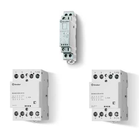 Contactor modular - 2 contacte, 25 A, Contactor modular, 25 A, Selector Auto-On-Off + indicator mecanic + LED, 12 V, C.A. (50/60Hz)/C.C., AgSnO2, Toate contactele NI (normal inchise), Standard