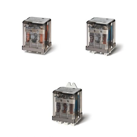 Releu de putere - 3 contacte, 16 A, C (contact comutator), 230 V, Standard, C.A. (50/60Hz), AgCdO, Fișabil, Buton de test blocabil + LED (C.A.)