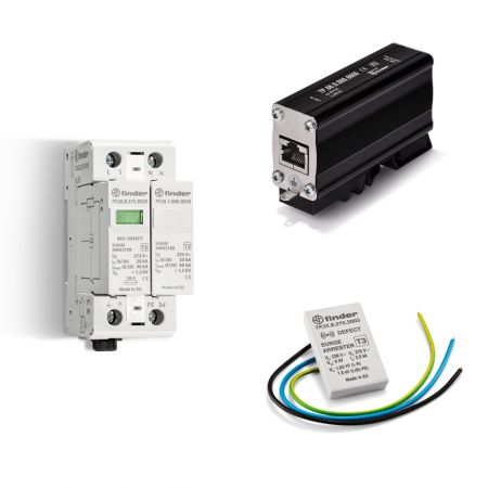 Descarcator (SPD) - Prin contact de semnalizare la distanta a starii de avarie, C.A. (50/60Hz), Descarcator combinat tipul 1 + 2, Monofazat (1 varistor + 1 eclator incapsulat), 25 kA (I imp tipul 1+2), 260 V Max (Uc) pentru SPD tipul 1+ 2 (pentru UN = 23