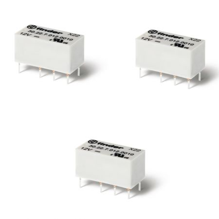 Releu ultra-miniaturizat - 2 contacte, 2 A, C (contact comutator), 5 V, Protecție la fluxul de spalare cu solvenți (RT III), Sensibila in C.C., AgNi + Au, Implantabil (PCB), Niciuna