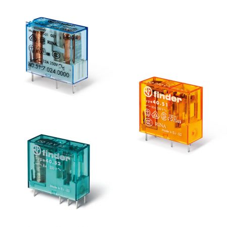 Releu miniaturizat implantabil (PCB) - 1 contact, 10 A, C (contact comutator), 24 V, Standard, Sensibila in C.C., AgCdO, PCB - 3.5 mm intre pinii contactului, plat, Niciuna