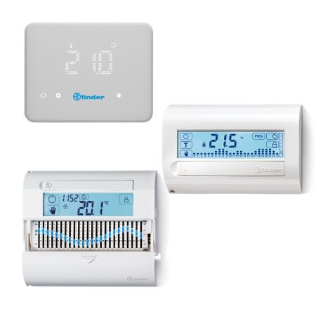 Finder Termostat de camera programabil - 1 contact, 5 a, crem, 3 v, c.c., standard, touch slide, zilnic