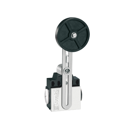 Limitator de cursa, K SERIES, ADJUSTABLE ROLLER LEVER, 2 SIDE CABLE ENTRY. DIMENSIONS COMPATIBLE TO EN 50047, PLASTIC BODY, CONTACTS 1NO+1NC SLOW BREAK MAKE BEFORE BREAK. METAL PLUNGER