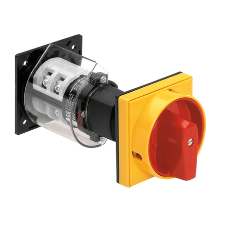 Intrerupator rotativ cu came, GN SERIES, O88-O98-O99 VERSION, REAR MOUNT, DOOR-COUPLING AND PADLOCK SYSTEM, RED/YELLOW. ON/OFF SWITCH, THREE-POLE – 2 WAFERS – SCHEME 10, 20A