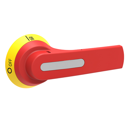 DOOR COUPLING HANDLE FOR GL0160...GL0315. SCREW FIXING. 125MM LEVER LENGTH PISTOL HANDLE - DEFEATABLE (REQ. UL508A). RED/YELLOW. □10MM