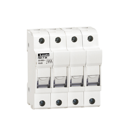 Suport fuziblie cu montaj pe sina recunoscute si certificate csa, for 10x38mm fuses. 32a rated current at 690vac, 3p+n. without status indicator. 4 modules