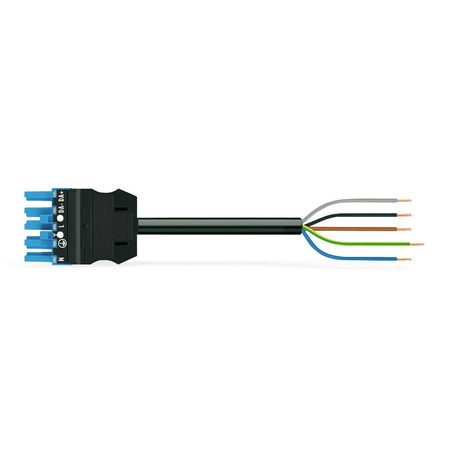 Pre-assembled connecting cable; eca; socket/open-ended; 5-pole; cod. i; h05z1z1-f 5g 2.5 mm²; 4m; 2,50 mm²; blue