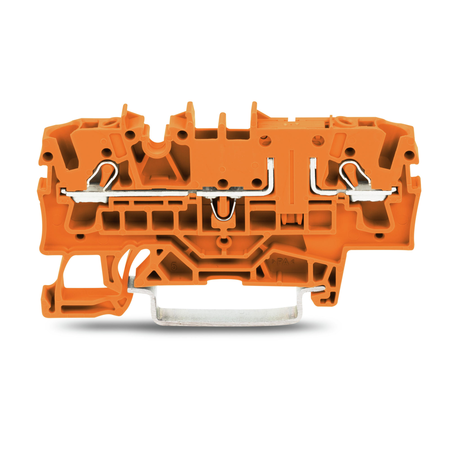 2-conductor through terminal block; 2.5 mm²; with test option; same profile as 2-conductor disconnect terminal block; side and center marking; for DIN-rail 35 x 15 and 35 x 7.5; Push-in CAGE CLAMP®; 2,50 mm²; orange