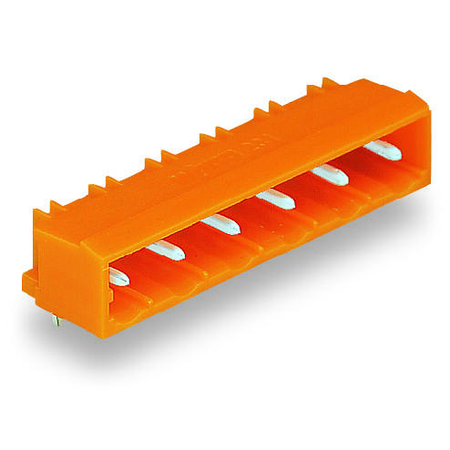 Tht male header; 1.0 x 1.0 mm solder pin; angled; pin spacing 7.62 mm; 2-pole; orange