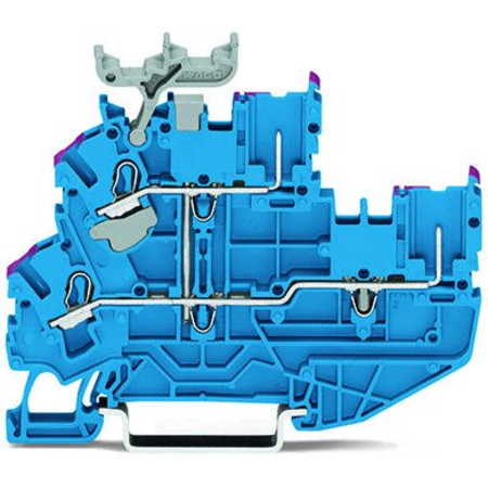 2-conductor/2-pin, double-deck carrier terminal block; 2-conductor/2-pin through terminal block; n; internal commoning; conductor entry with violet marking; for din-rail 35 x 15 and 35 x 7.5; 2.5 mm²; push-in cage clamp®; 2,50 mm²; blue