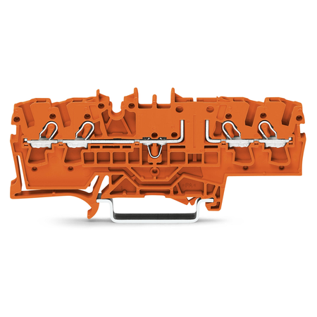 4-conductor through terminal block; 2.5 mm²; with test option; same profile as 4-conductor disconnect terminal block; side and center marking; for din-rail 35 x 15 and 35 x 7.5; push-in cage clamp®; 2,50 mm²; orange