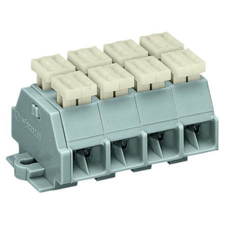 4-conductor terminal strip; 4-pole; on both sides with push-buttons; with fixing flanges; for screw or similar mounting types; Fixing hole 3.2 mm Ø; 2.5 mm²; CAGE CLAMP®; 2,50 mm²; gray