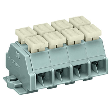 4-conductor terminal strip; 4-pole; on both sides with push-buttons; with fixing flanges; for screw or similar mounting types; fixing hole 3.2 mm Ø; 2.5 mm²; cage clamp®; 2,50 mm²; gray