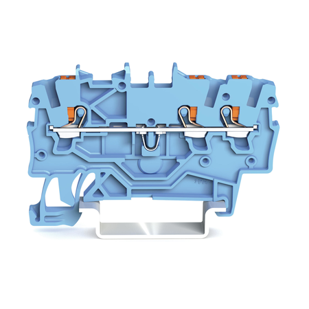 3-conductor through terminal block; with push-button; 1 mm²; with test port; suitable for Ex i applications; side and center marking; for DIN-rail 35 x 15 and 35 x 7.5; Push-in CAGE CLAMP®; 1,00 mm²; blue