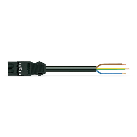 Pre-assembled connecting cable; cca; plug/open-ended; 3-pole; cod. a; 5 m; 1,50 mm²; black