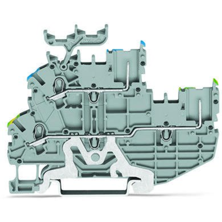 1-conductor/1-pin double deck receptacle terminal block; Ground conductor/through terminal block; PE/L; without marker carrier; for DIN-rail 35 x 15 and 35 x 7.5; Push-in CAGE CLAMP®; 1,00 mm²; gray