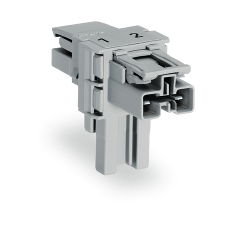 T-distribution connector; 2-pole; cod. b; 1 input; 2 outputs; 2 locking levers; gray