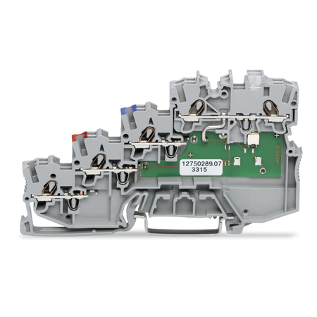 4-conductor sensor terminal block; LED (yellow); for PNP-(high-side) switching sensors; with ground connection via push-in type jumper bars; 1 mm²; Push-in CAGE CLAMP®; 1,00 mm²; gray