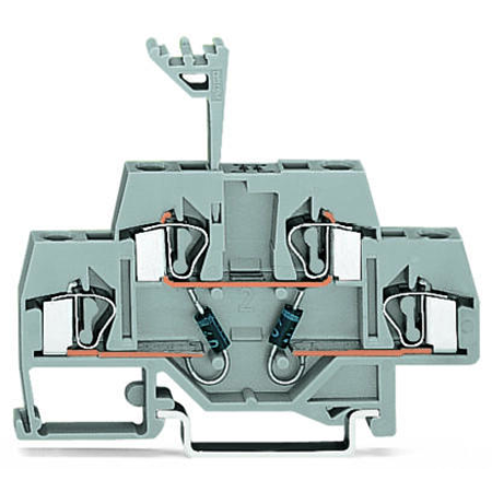 Component terminal block; double-deck; with 2 diodes 1N4007; Bottom anode; for DIN-rail 35 x 15 and 35 x 7.5; 4 mm²; CAGE CLAMP®; 4,00 mm²; gray