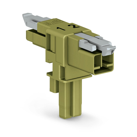 T-distribution connector; 2-pole; Cod. B; 1 input; 2 outputs; 2 locking levers; light green
