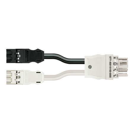 pre-assembled Y-cable; Eca; 2 x plug/socket; 2 x 3-pole / 1 x 4-pole; Cod. A; H05VV-F 3G 1.5 mm²; H05VV-F 3G 1.5 mm²; 0.6 m; 1,50 mm²; black/white