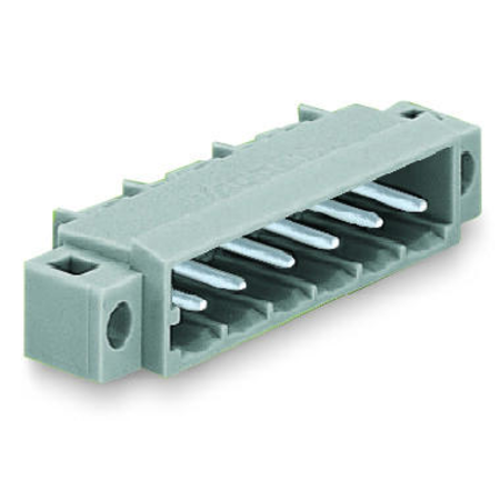 THT male header; 1.0 x 1.0 mm solder pin; angled; clamping collar; Pin spacing 5 mm; 2-pole; gray