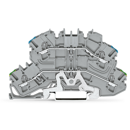 Double-deck terminal block; Ground conductor/through terminal block; PE/N; without marker carrier; for DIN-rail 35 x 15 and 35 x 7.5; 2.5 mm²; Push-in CAGE CLAMP®; 2,50 mm²; gray