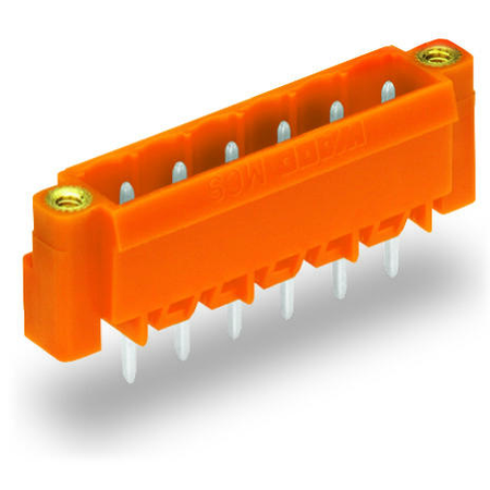 THT male header; 1.2 x 1.2 mm solder pin; straight; Threaded flange; Pin spacing 5.08 mm; 10-pole; orange